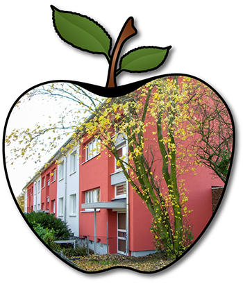 Wärmedämmverbundsystem und farbliche Fassadengestaltung an einem Mehrfamilienhaus